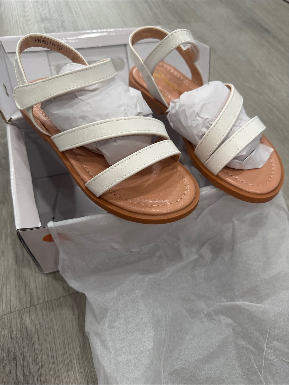 Brown sole Sandal with White Straps sz 2